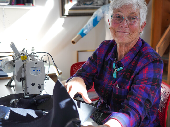 Sheri Tingey at the sewing machine
